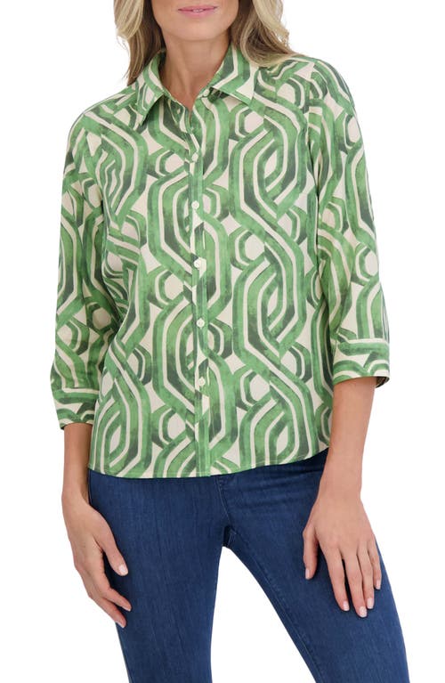 Foxcroft Hampton Watercolor Print Button-Up Shirt Green Multi at Nordstrom,