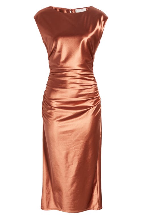 Shop Chelsea28 Metallic Satin Midi Dress In Bronze