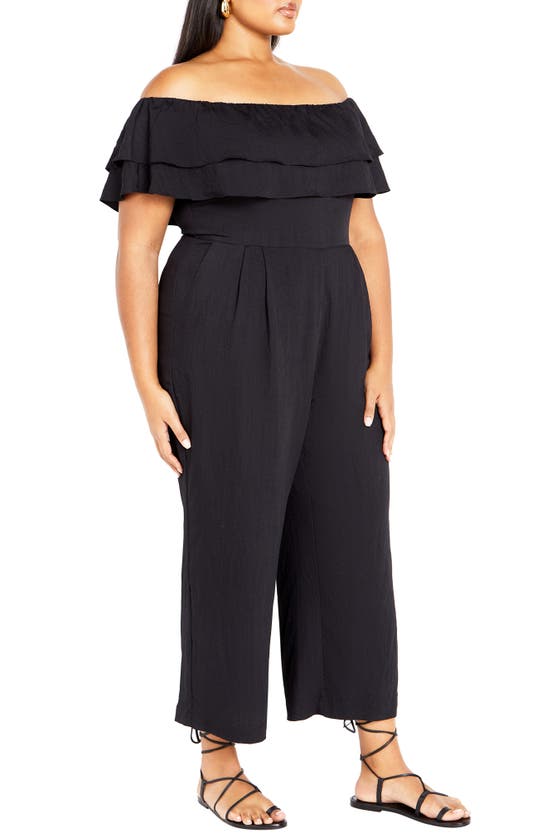 City Chic Poppie Off The Shoulder Jumpsuit In Black