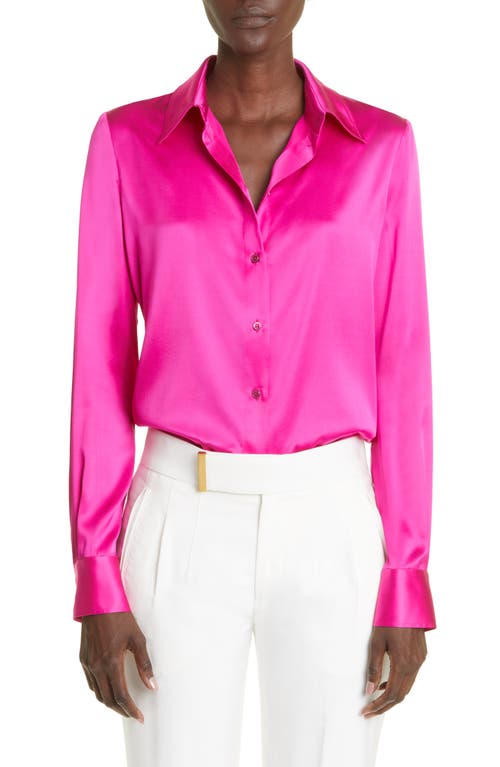 Tom Ford Satin Button-Up Blouse in Hot Pink