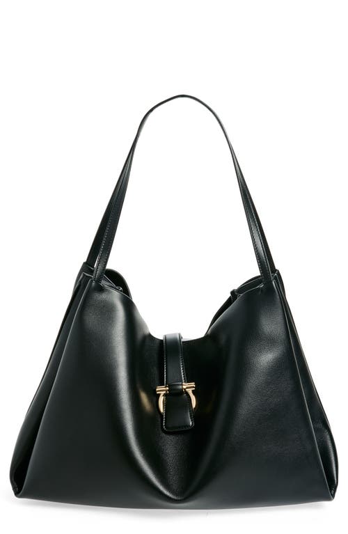 Ferragamo Gancini Medium Leather Tote Bag In Nero