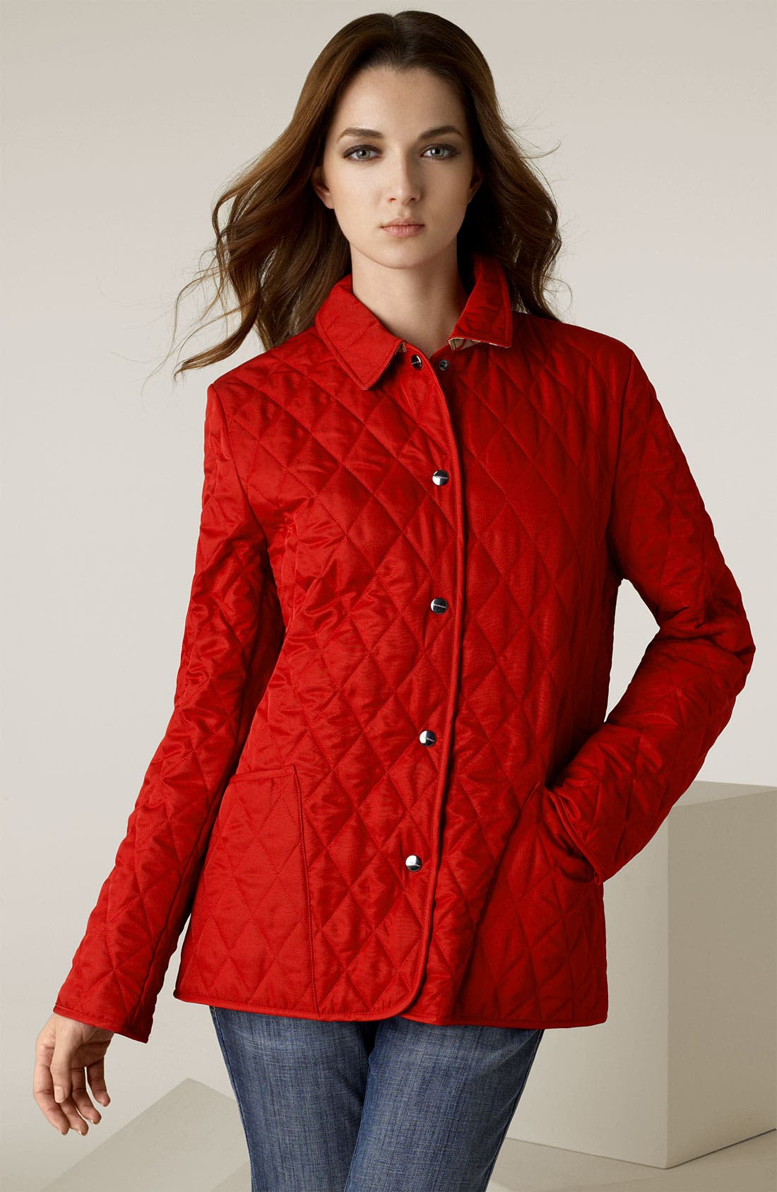 burberry red quilted jacket womens