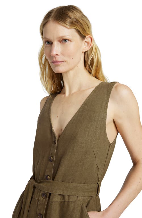 Faherty Linen Alina Jumpsuit In Military Olive