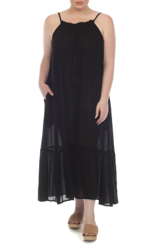 Boho Me Ruffle Halter Neck Maxi Cover-up Dress In Black