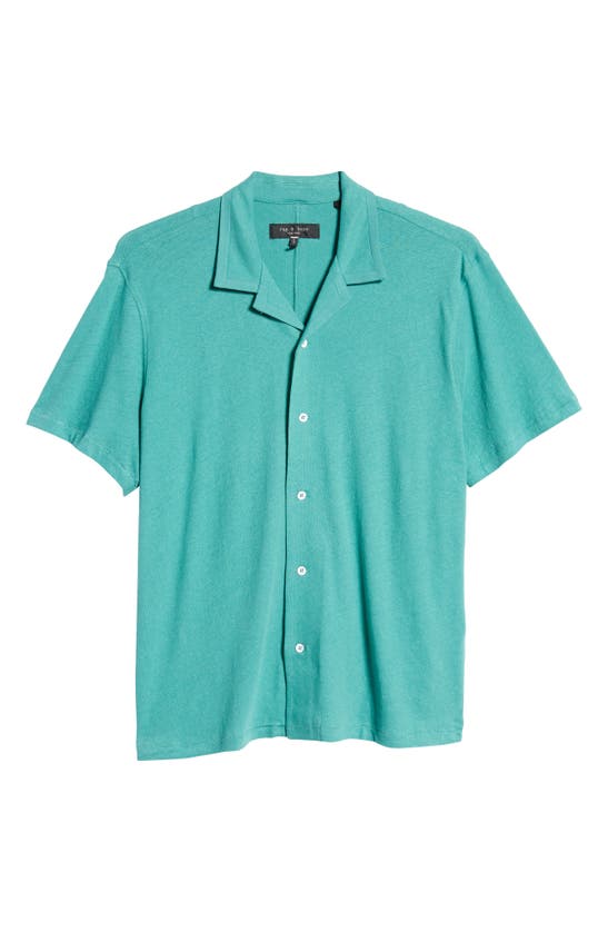 Rag & Bone Avery Short Sleeve Linen & Cotton Knit Button-up Camp Shirt In Green