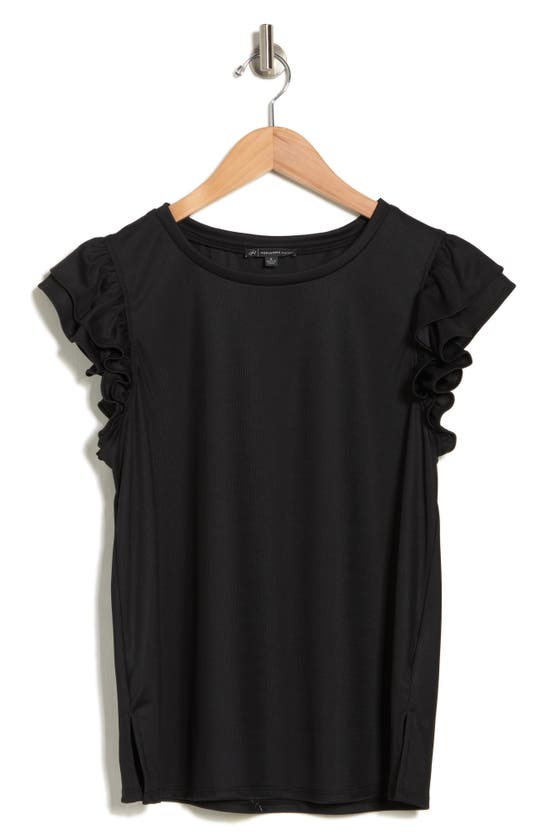 Shop Adrianna Papell Flutter Sleeve Knit Top In Black