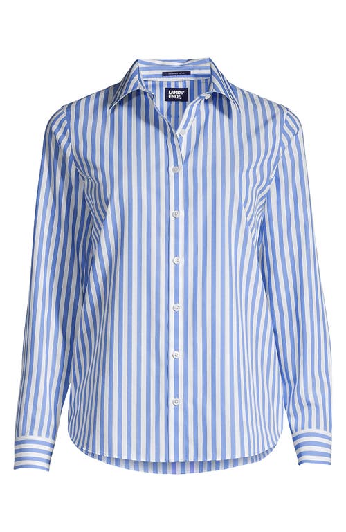 Shop Lands' End No Iron Supima Cotton Long Sleeve Shirt In Chicory Blue Stripe