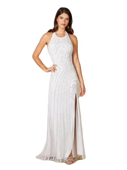 Shop Lara New York Dawson Beaded Wedding Dress With Halter Neck In White