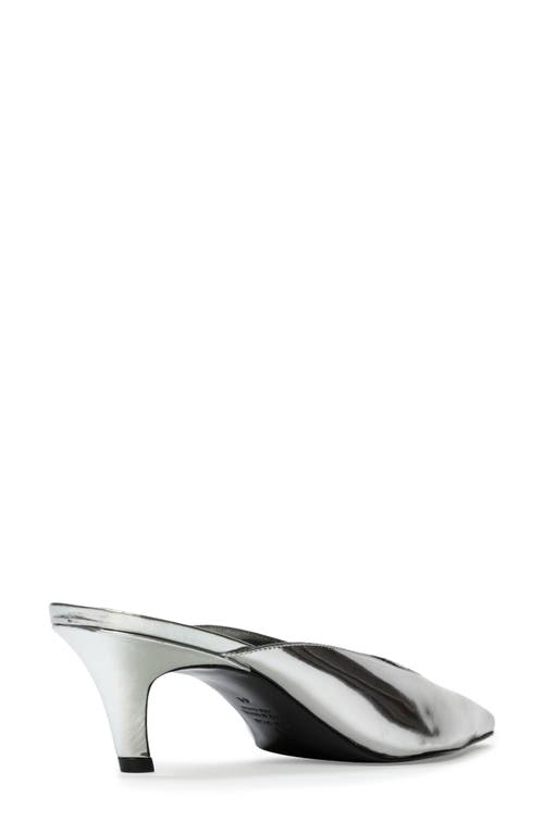 Black Suede Studio Logan Leather Kitten Mule Pumps In Silver