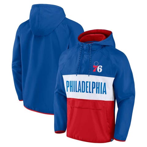 Men's Fanatics Branded Blue/Red New York Rangers Backhand Shooter Defender Anorak Raglan Hoodie Quarter-Zip Jacket