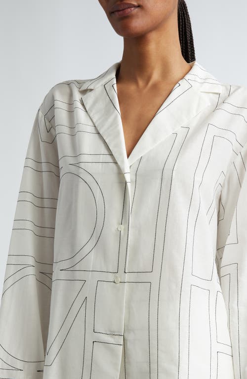 Shop Totême Toteme Monogram Embroidered Button-up Shirt In White/black