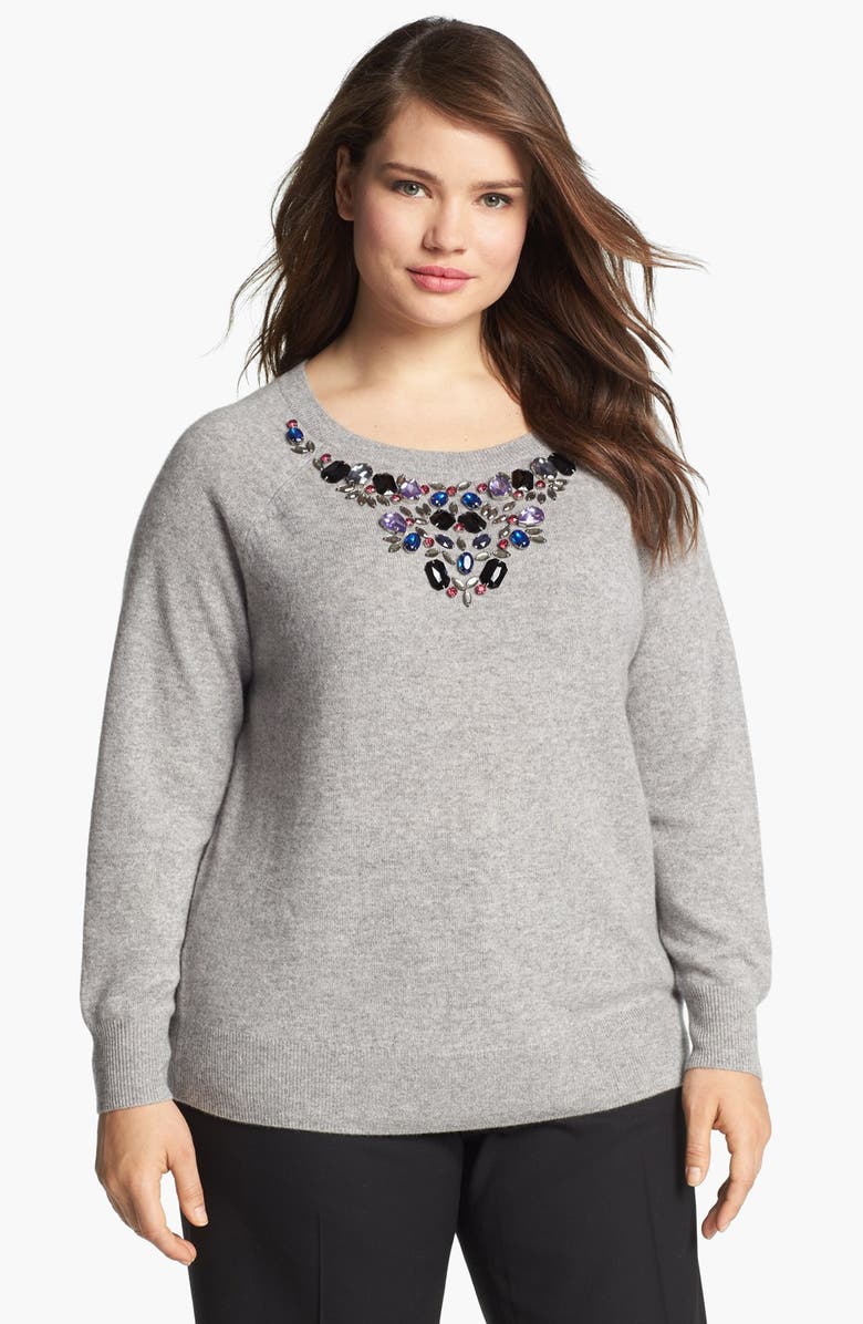 Halogen® Embellished Cashmere Sweater (Plus Size) | Nordstrom