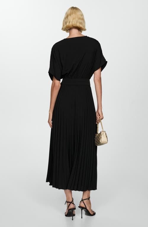 Shop Mango Pleated Faux Wrap Dress In Black