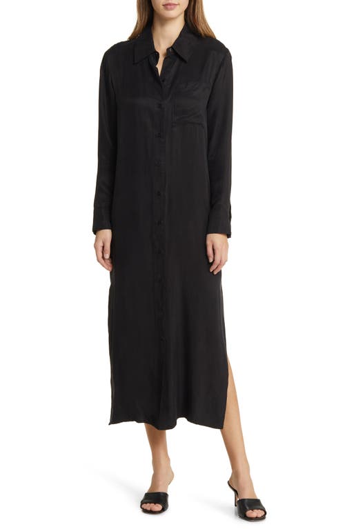 Nordstrom One-Pocket Long Sleeve Maxi Shirtdress Black at Nordstrom,