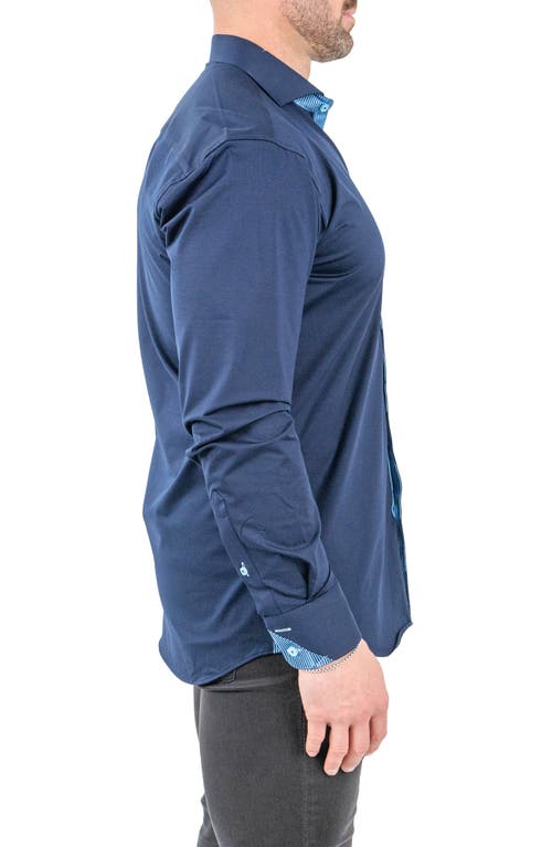 Maceoo Einstein Solid Stretch Cotton Button-up Shirt In Blue