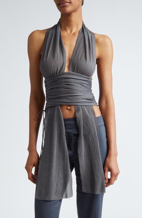 Paloma Wool Rotonda Sheer Plunge Neck Halter Top Grey at Nordstrom,