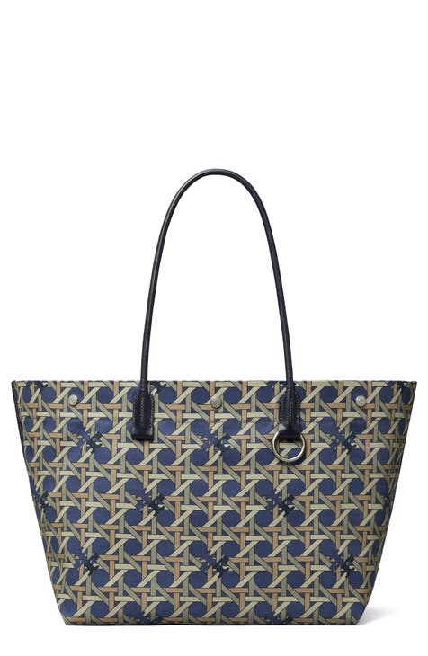 Tory Burch Navy and Pink Canvas Tote