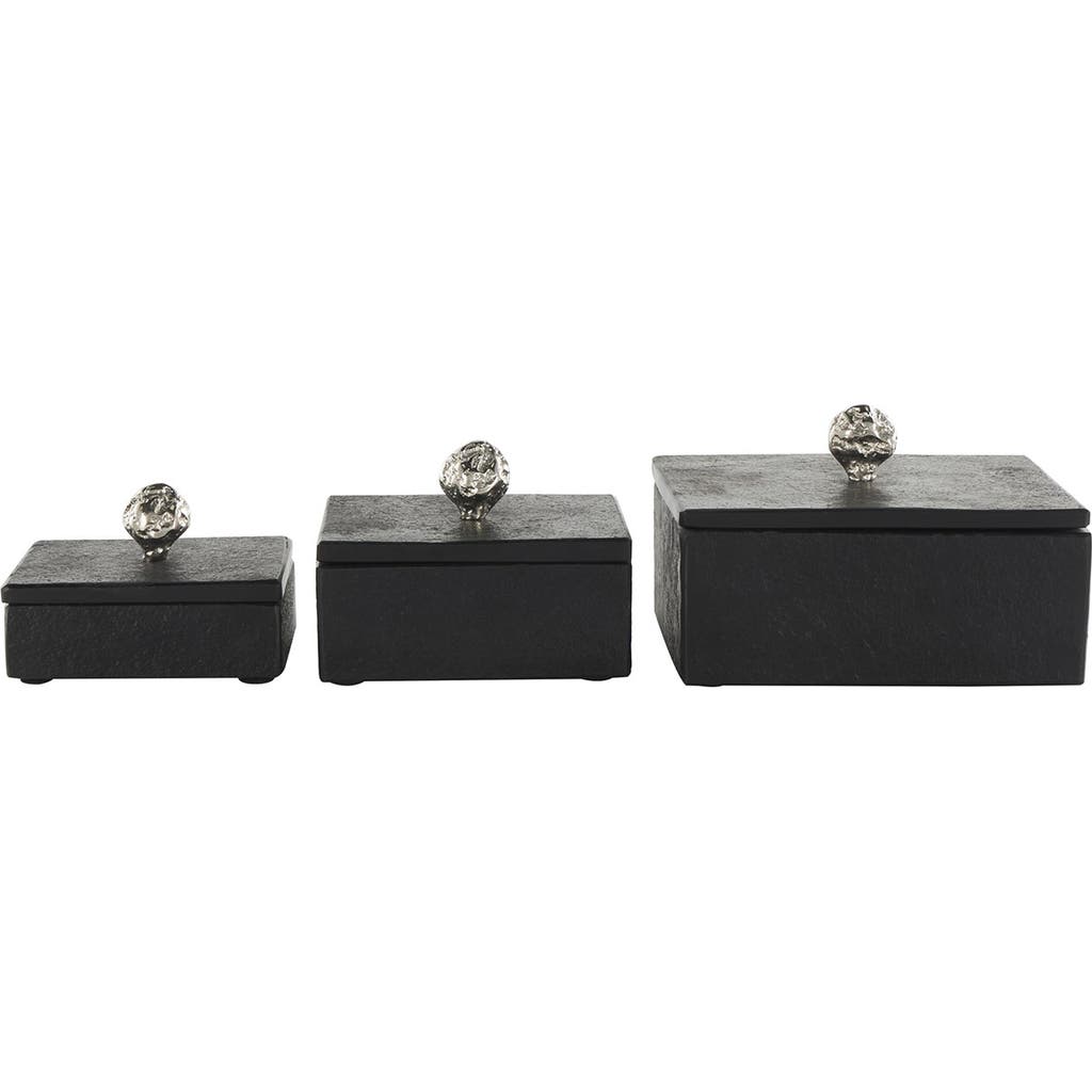 Uma Contemporary Set Of 3 Decorative Marble Boxes In Black