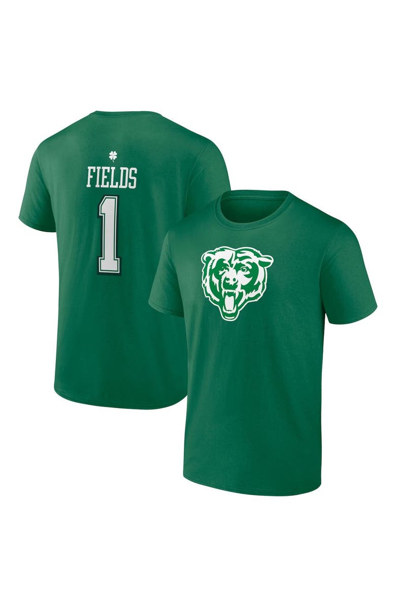 FANATICS Men's Fanatics Branded Justin Fields Green Chicago Bears St. Patrick's Day Icon Player T-Shirt, Main, color, Green