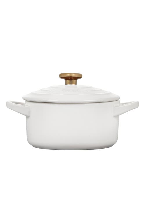 Le Creuset Mini Round Stoneware Cocotte In White W/gold Heart Knob