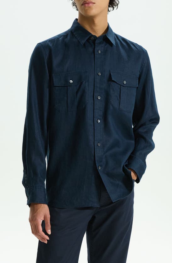 Shop Theory Military Ls.relaxed Linen Button-up Shirt In Baltic