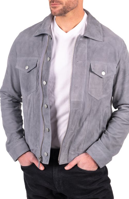 Suede Trucker Jacket in Blue Sage