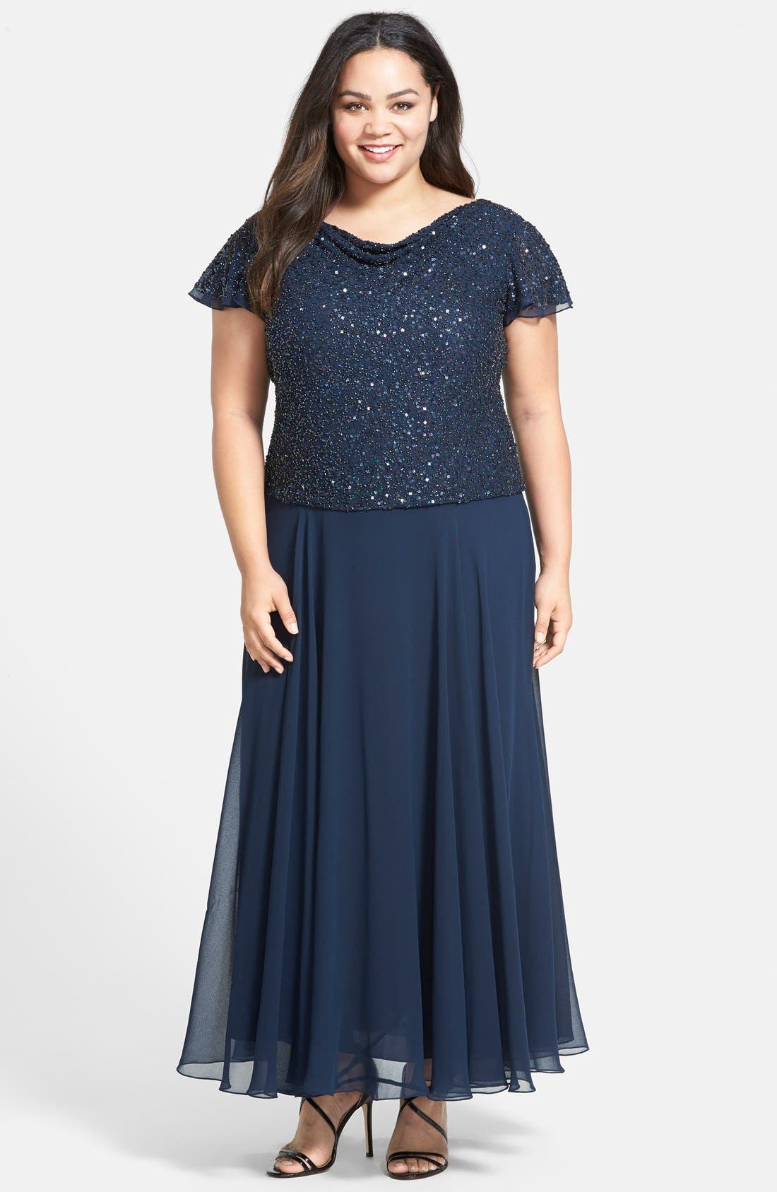 J Kara Mock Two Piece Sequin & Chiffon Gown (Plus Size) | Nordstrom