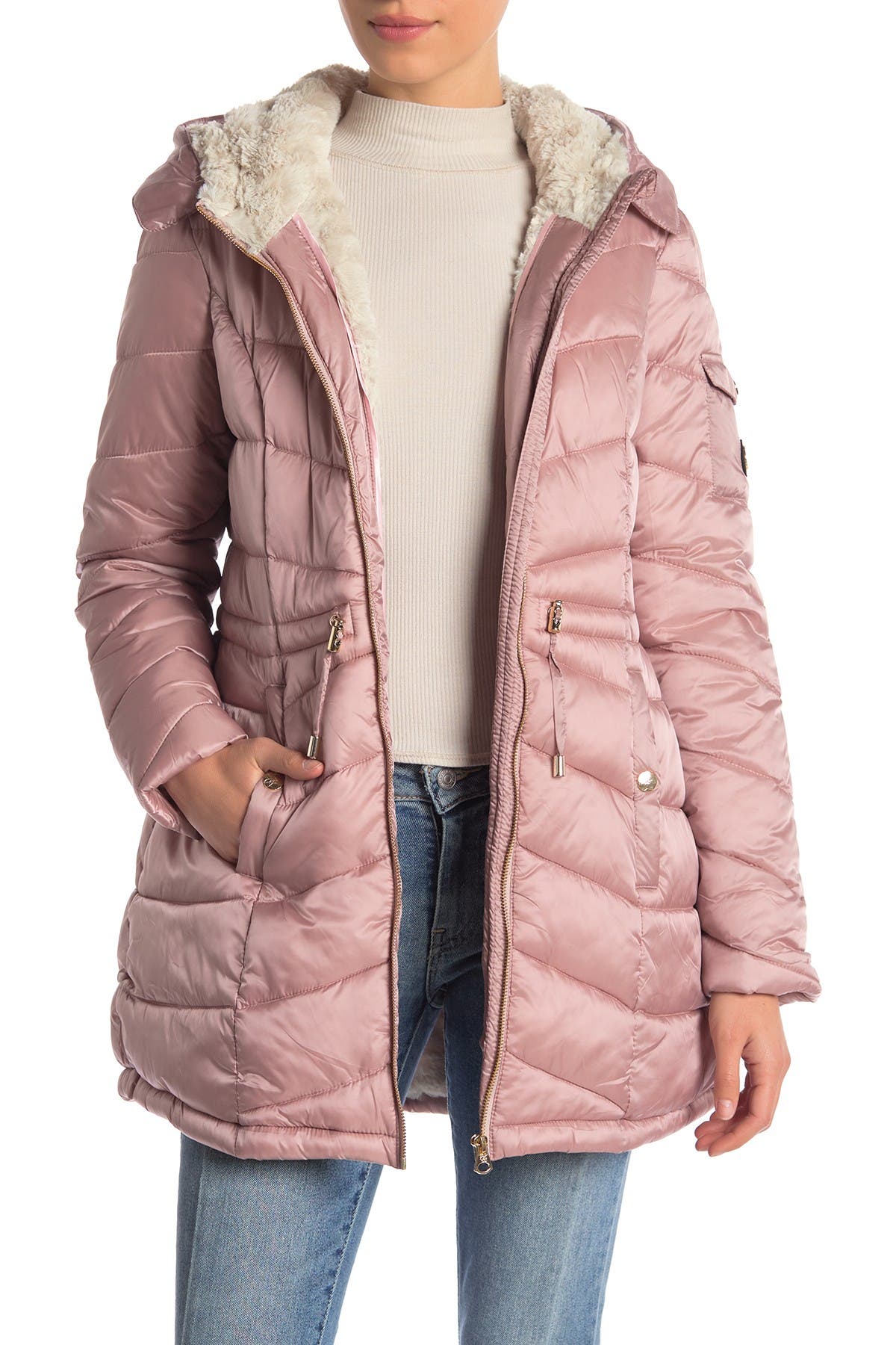 jessica simpson cozy faux fur lined hooded jacket