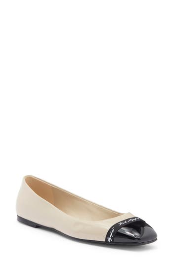 Karl Lagerfeld Paris Zayne Cap Toe Ballet Flat In Dusty Nude/black