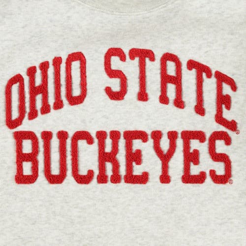 Zoozatz Oatmeal Ohio State Buckeyes Core Chenille Cropped Pullover Sweatshirt In Oatmeal