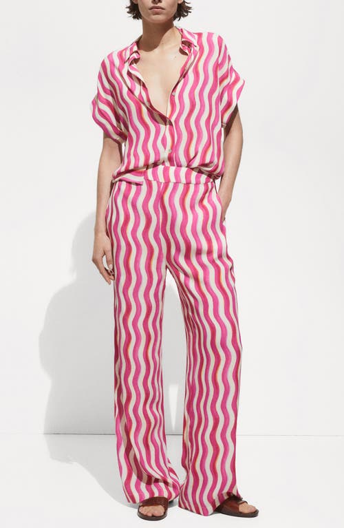 MANGO MANGO WAVY PRINT SHORT SLEEVE BUTTON-UP SHIRT 
