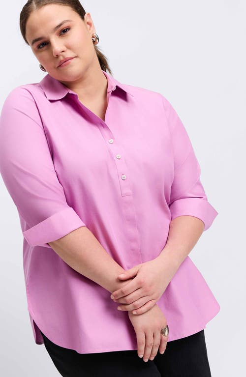 Foxcroft Madison Three-quarter Sleeve Cotton Button-up Shirt In Rose Quartz