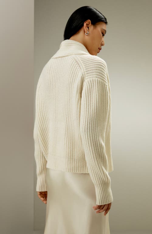 Lilysilk Shawl Collar Drop Shoulder Knit Cardigan In White