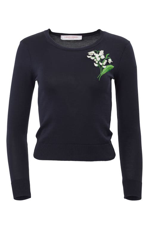 Carolina Herrera Embellished Silk & Cotton Crewneck Sweater Midnight Multi at Nordstrom,