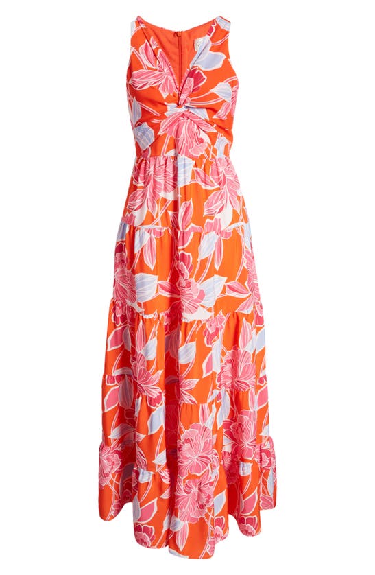 Eliza J Floral Twist Front Tiered Maxi Dress In Poppy Modesens 