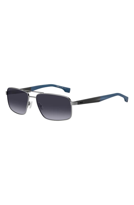 Hugo Boss Boss Rectangle Aviator Sunglasses, 59mm In Ruthenium Blue