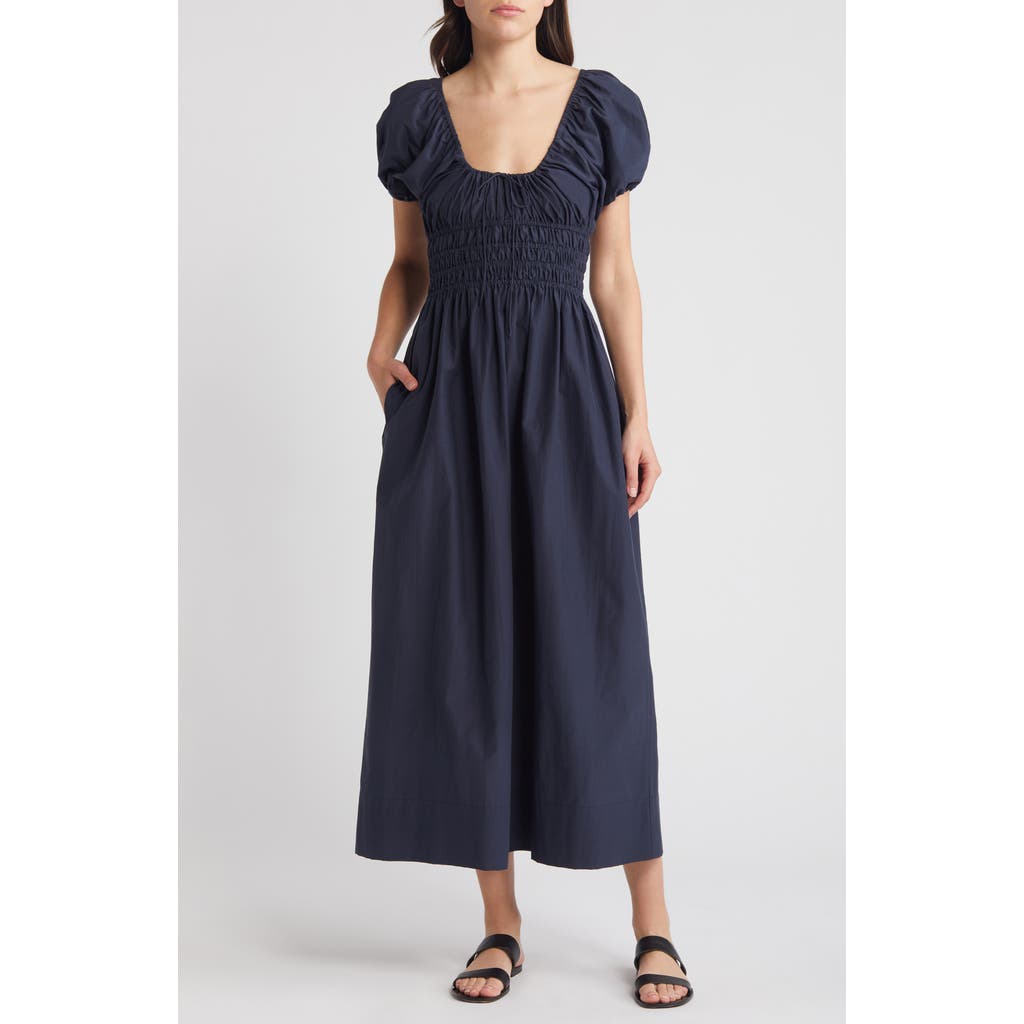 Faithfull The Brand Seine Puff Sleeve Silk & Cotton Dress In Blue