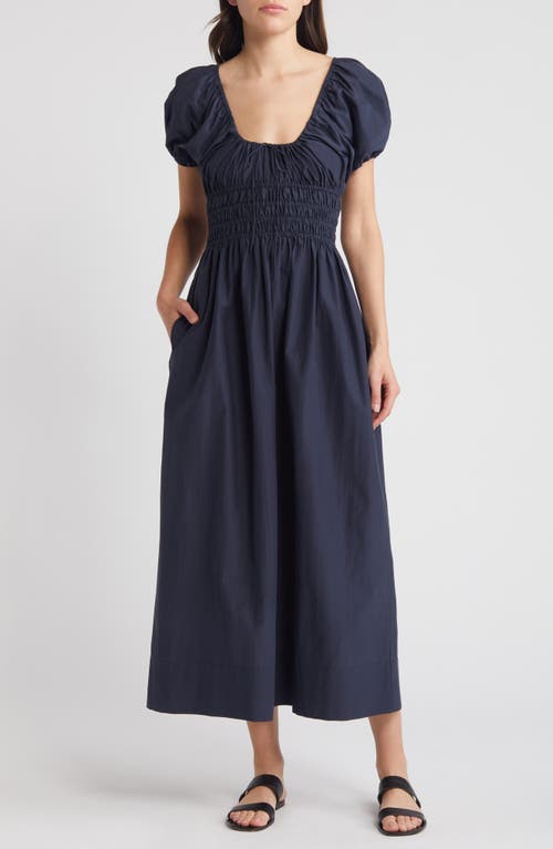 Faithfull the Brand Seine Puff Sleeve Silk & Cotton Dress Midnight at Nordstrom,
