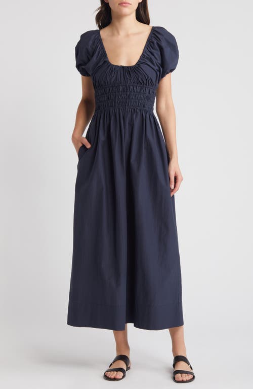 Seine Puff Sleeve Silk & Cotton Dress in Midnight