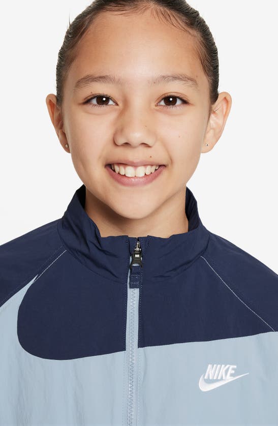 Shop Nike Kids' Sportswear Amplify Woven Jacket In Armory Blue/ Mid Navy/ White