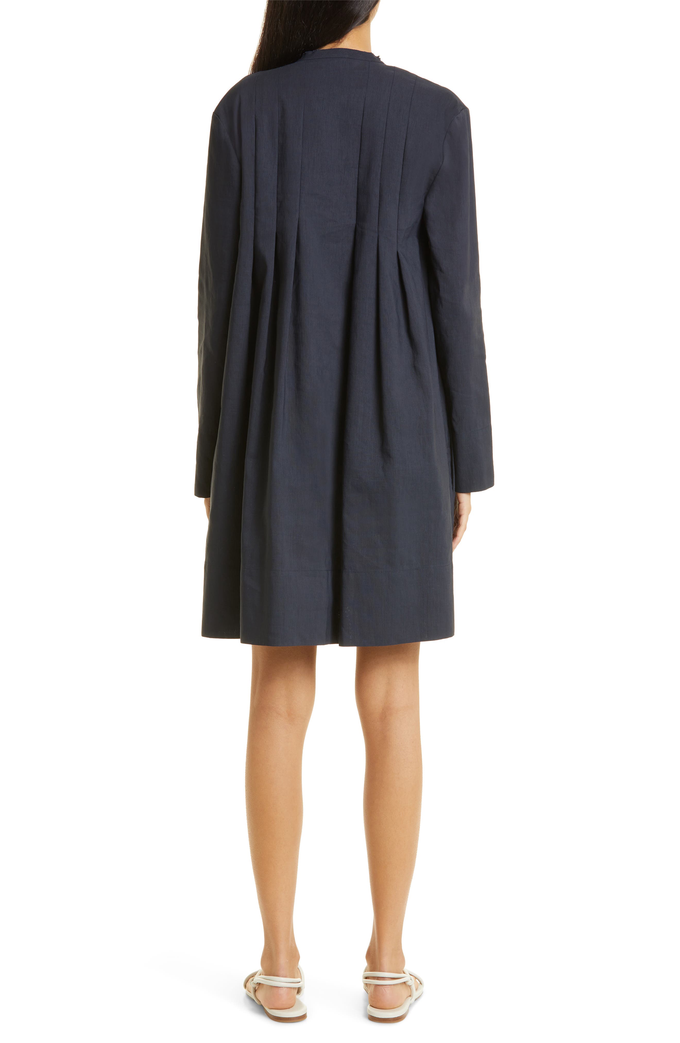 strapless open back dress Women's Whats to Come Blue Stripe Belted Button Front Midi Dress | Size: L