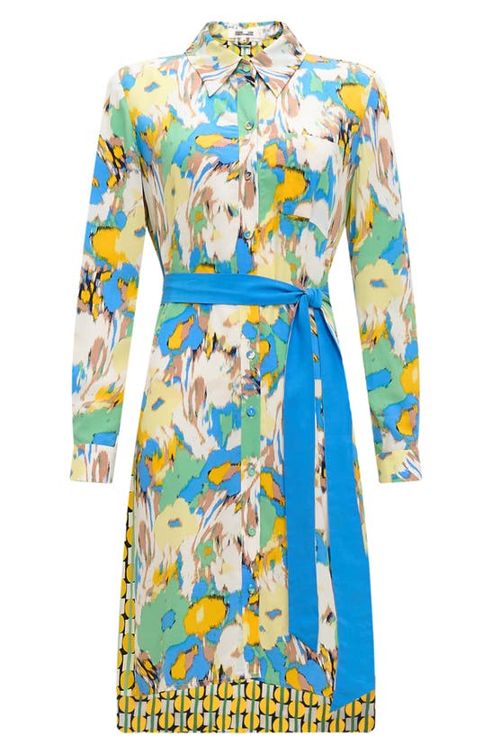 Shop Dvf Diane Von Furstenberg Prita Mixed Print Long Sleeve High-low Shirtdress In Day Dream Floral Bu