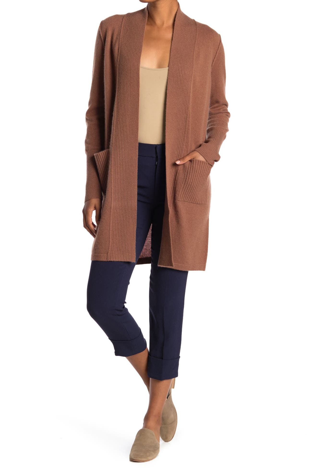 Magaschoni | Ribbed Open Front Cashmere Long Cardigan | Nordstrom Rack