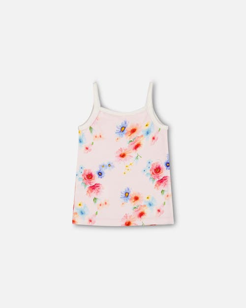 Shop Deux Par Deux Girl's Organic Cotton Tank Top Light Pink Printed Flowers