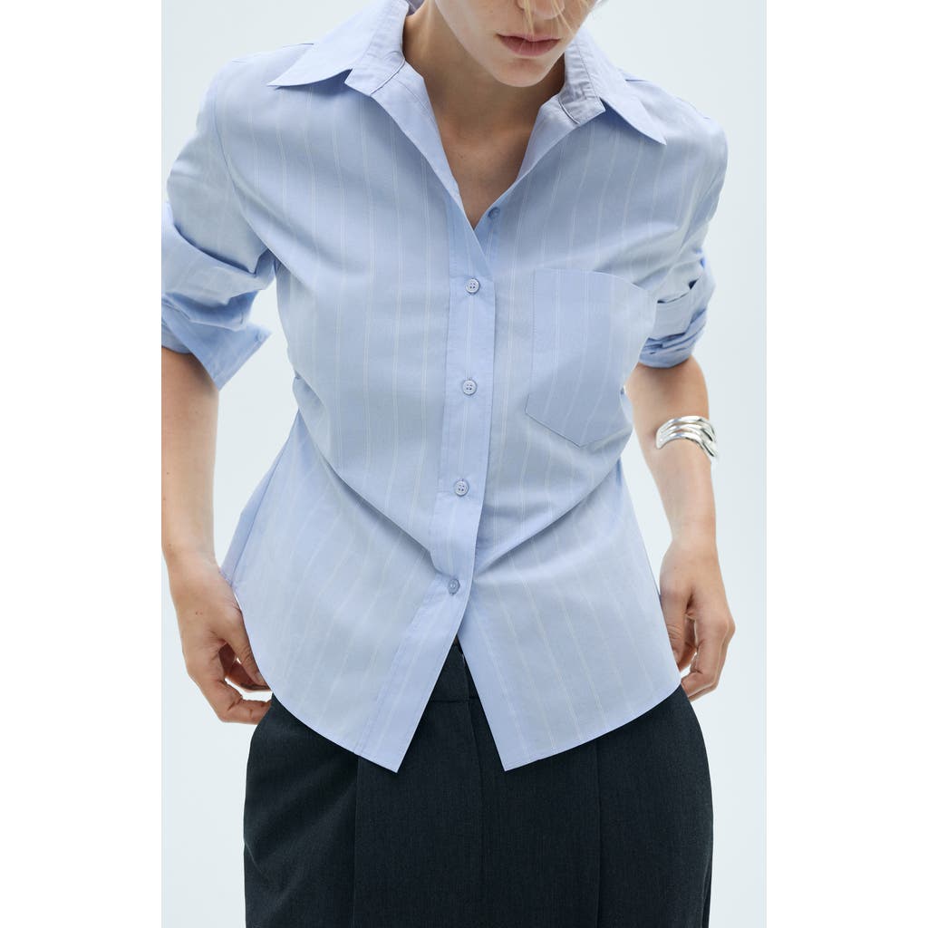 Mango Side Gather Cotton Poplin Button-up Shirt In Sky Blue