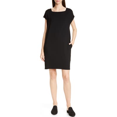 Petite Eileen Fisher Square Neck Tencel Lyocell Blend Dress, Black