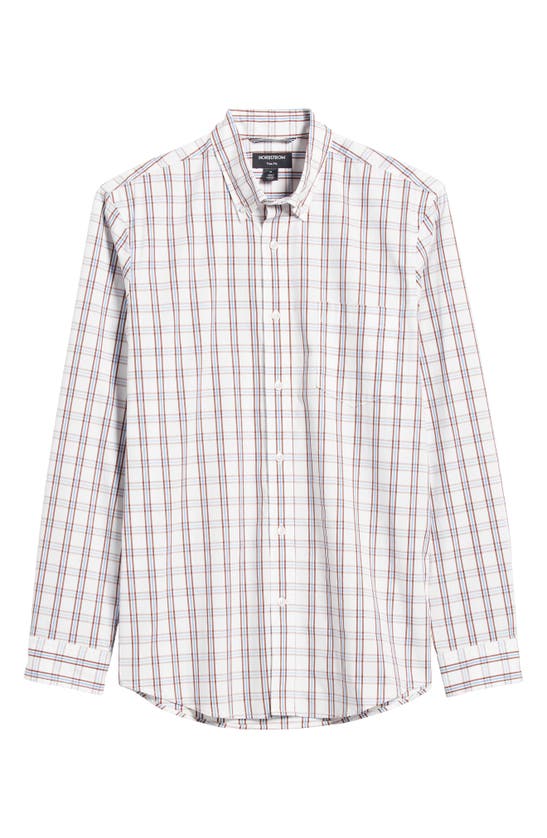 Shop Nordstrom Trim Fit Check Stretch Button-down Shirt In White Tattersall Plaid