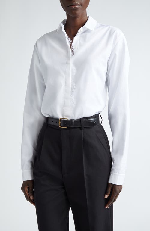 Giambattista Valli Lace Placket Silk Button-Up Shirt Optical White at Nordstrom, Us