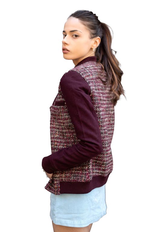 Shop Members Only Updated Tweed Varsity Jacket With Contrast Sleeve In Burgundy