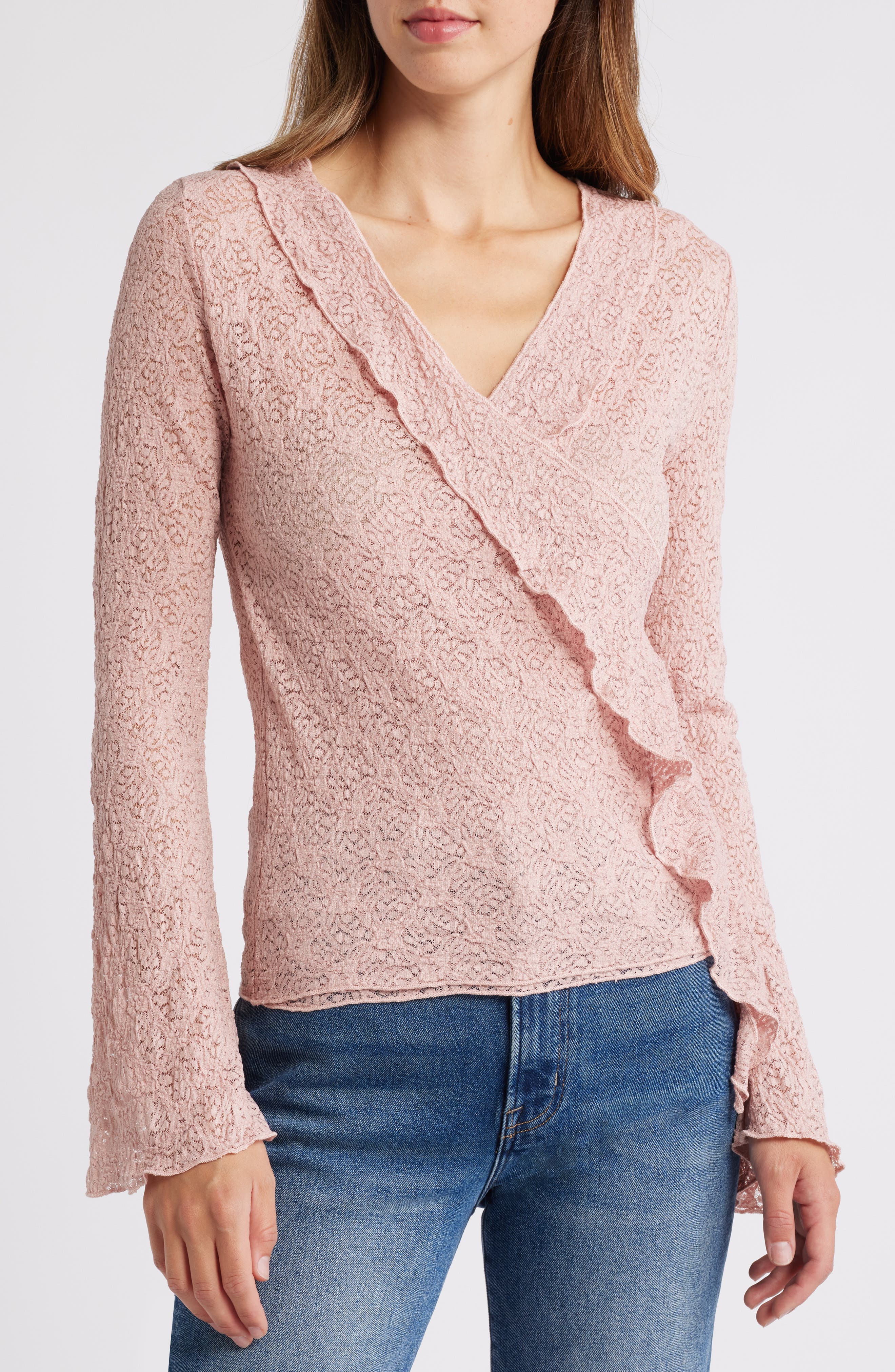 Loveappella Floral Lace Top in Blush 